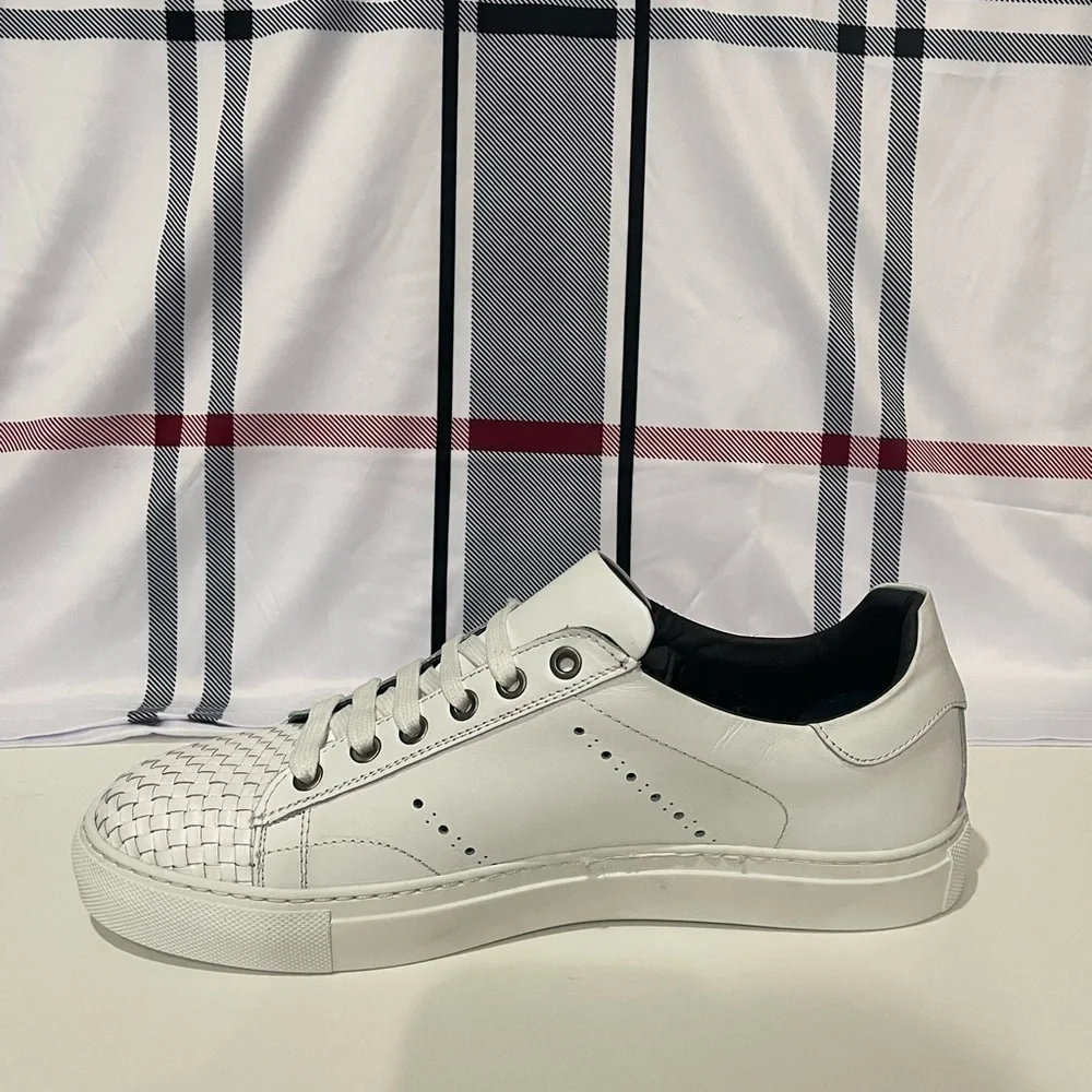 Duca shoes casual sneakers white leather calf woven lace up